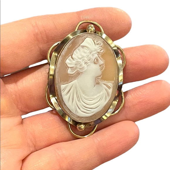 Antique Large 10k Gold Filled Shell Carnelian Shell Dianna Cameo 1850 Victorian - Picture 2 of 15